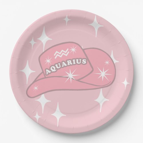 Modern Aquarius Zodiac Pink Cowgirl Hat Party   Paper Plates