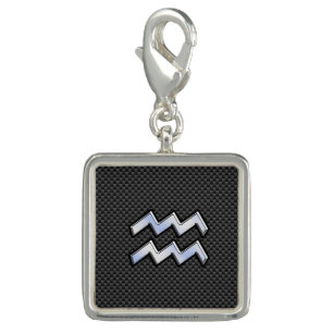 Modern Aquarius Zodiac Sign Carbon Fiber Style Charm