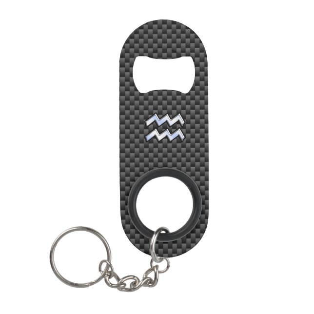 Modern Aquarius Zodiac Sign Carbon Fiber Style Keychain Bottle Opener (Front)