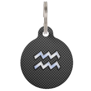 Modern Aquarius Zodiac Sign Carbon Fiber Style Pet ID Tag