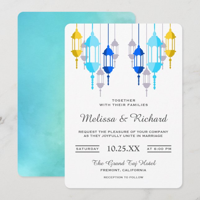 Modern Arabian Hanging Lanterns Wedding Invitation (Front/Back)