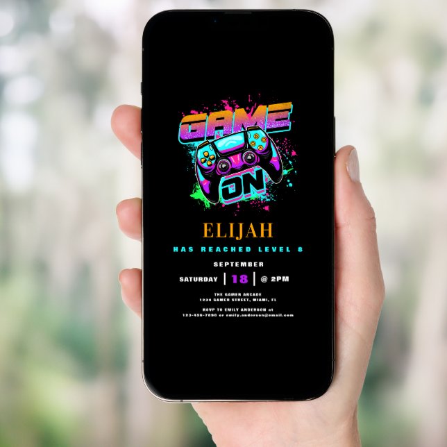 Modern Arcade Gamer Boy's Birthday Party Invitation (Front Digital)