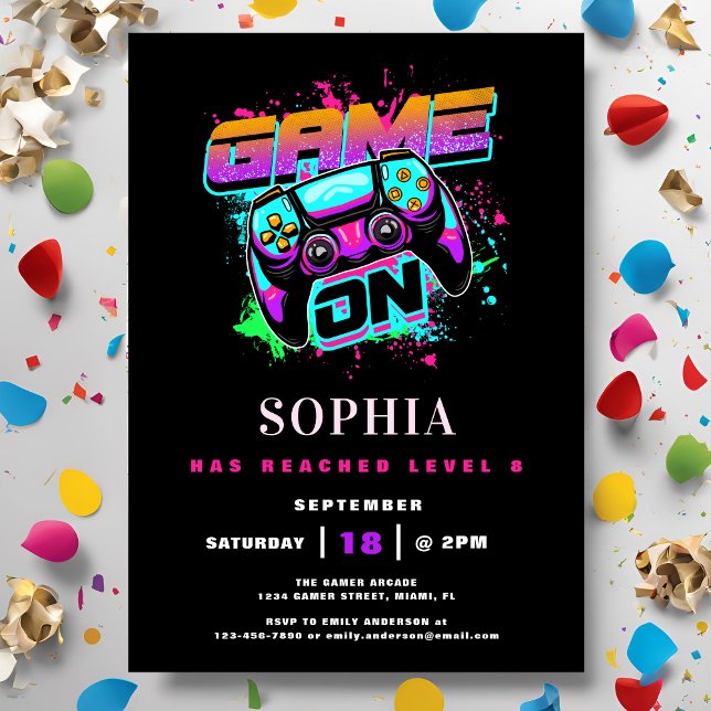 Modern Arcade Gamer Girl's Birthday Party Invitation (Creator Uploaded)