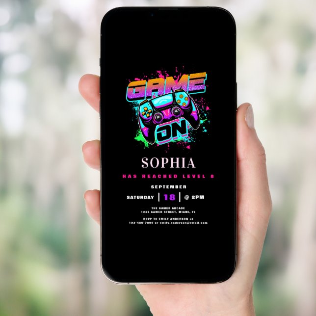 Modern Arcade Gamer Girl's Birthday Party Invitation (Front Digital)