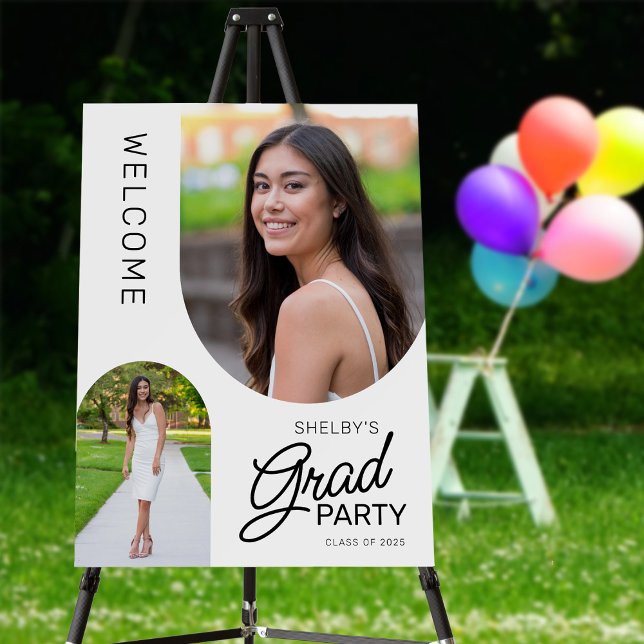 Modern Arch 2 Photo Grad Party Welcome Sign (Creator Uploaded)