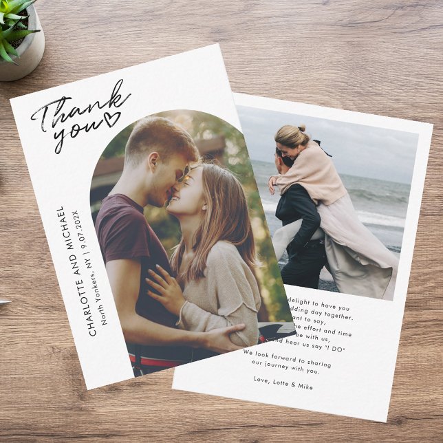 Modern Arch 2 Photos Elegant Wedding Thank You Note Card (Modern Arch 2 Photos Elegant Wedding Thank You Note Card)