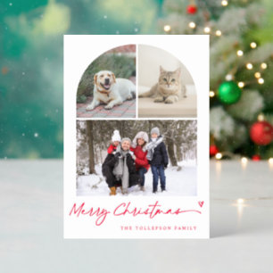 Modern Arch 3 Photo Collage Christmas Letterpress Photo Cards