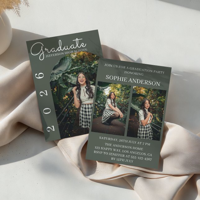 Modern Arch 3 Photo Graduation Party Invitation (Creator Uploaded)