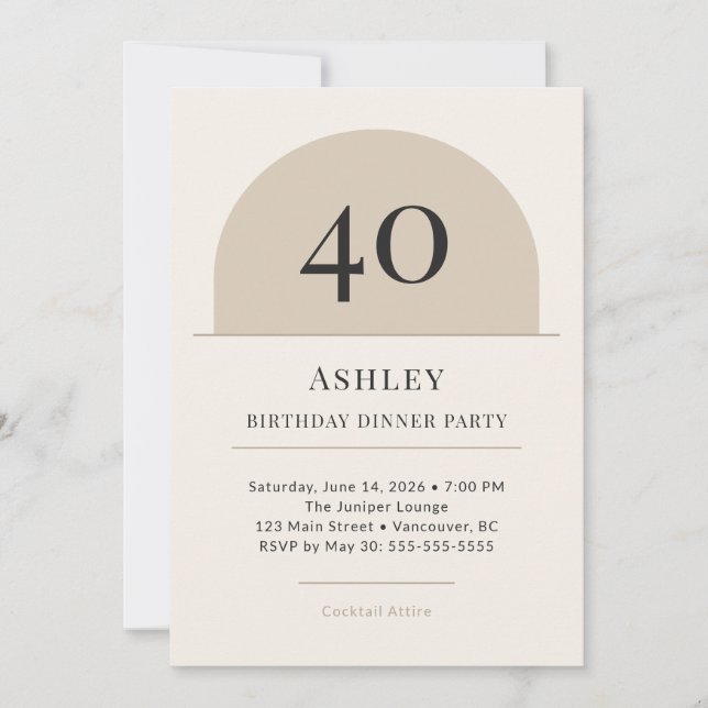 Modern Arch 40th Birthday Dinner Party Invitation (Front)
