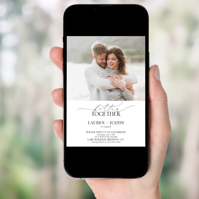 Modern Arch 4 Photo Script Engagement Party Invitation (Front Digital)