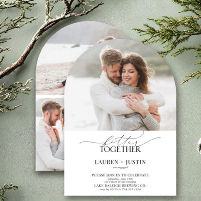 Modern Arch 4 Photo Script Engagement Party Invitation | Zazzle