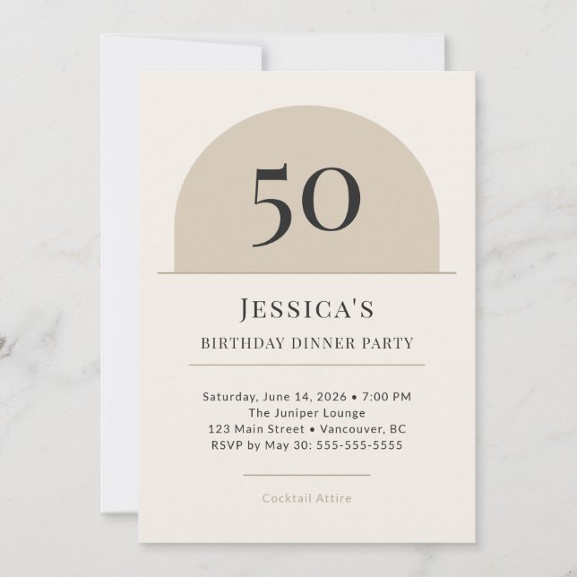 Modern Arch 50th Birthday Dinner Party Invitation (Front)