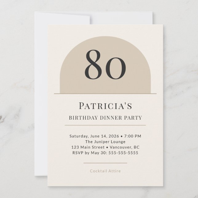 Modern Arch 80th Birthday Dinner Party Invitation (Front)