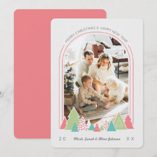 Modern Arch and Colorful Tree Photo Christmas Card