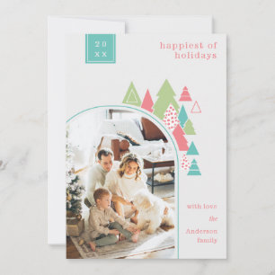 Modern Arch and Colorful Tree Photo Christmas Card