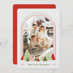 Modern Arch and Colorful Tree Photo Christmas Card