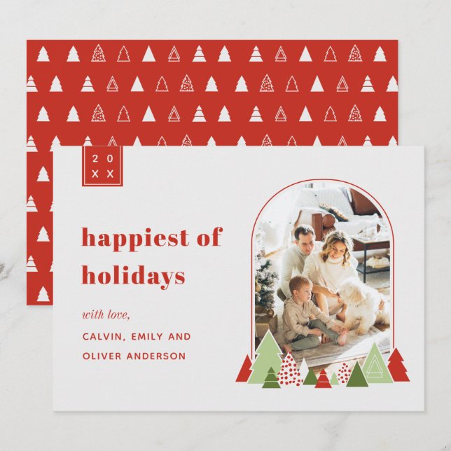 Modern Arch and Colorful Tree Photo Christmas Card (Front/Back)