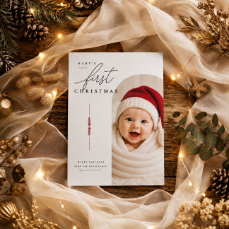 Modern Arch Baby First Christmas Holiday Photo Card