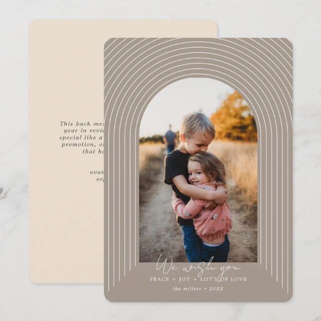 Modern  Arch Beige Christmas Vertical Picture Holiday Card (Front/Back)