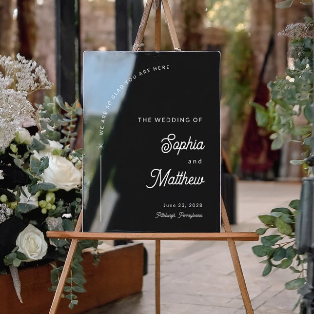 Modern Arch Black and White Wedding Welcome Acrylic Sign (Creator Uploaded)