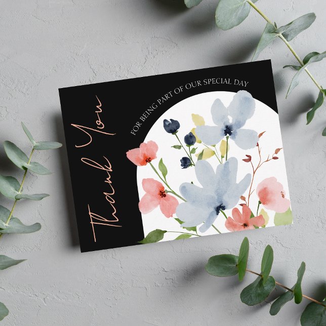 Modern Arch Black Blush Floral Wedding Thank You (Creator Uploaded)