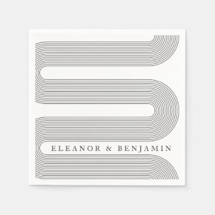 Modern Arch Black White Lines Elegant Wedding Name Napkins