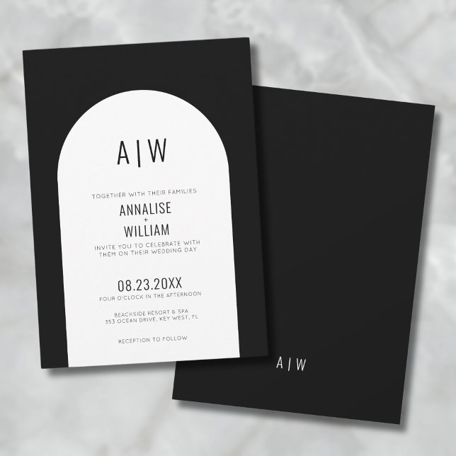 Modern Arch Black White Wedding Invitation (Simple Modern Arch Black White Wedding Invitation )