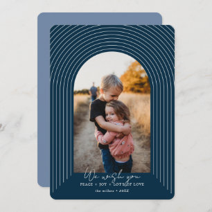 Modern Arch Blue Christmas Vertical Picture Holiday Card