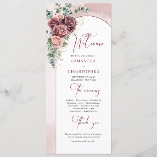 Modern arch blush burgundy floral wedding program