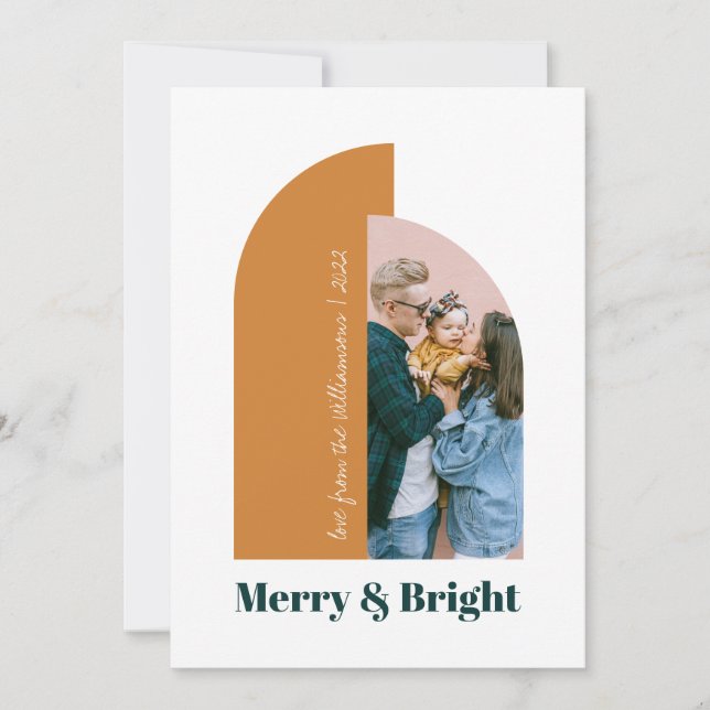 Modern Arch Blush Dusty Pink Green Photo 2022 Holiday Card (Front)