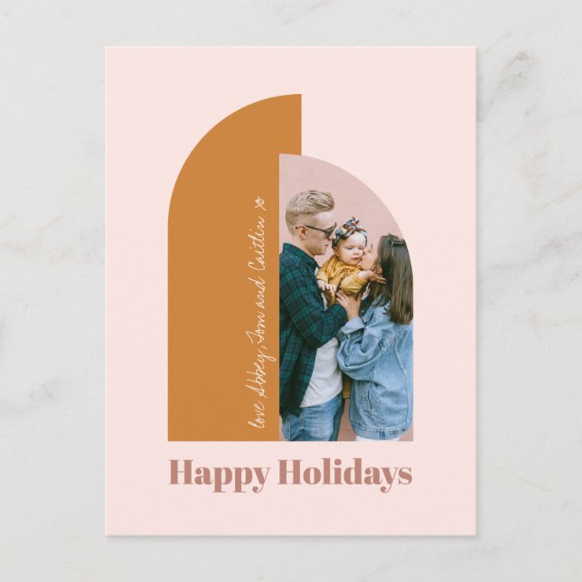 Modern Arch Blush Dusty Pink Pastel Photo Happy Holiday Postcard (Front)