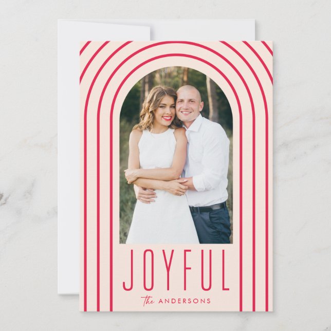 Modern Arch Blush & Red 2 Photo Holiday Card (Front)