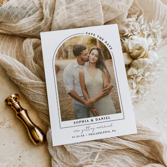 Modern Arch Boho Arch with Photo Save The Date Announcement Postcard ...
