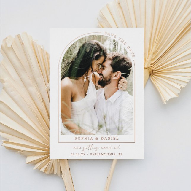 Modern Arch Boho Arch with Photo Save The Date Foil Invitation (Creator Uploaded)