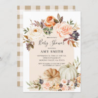 Modern Arch Boho Floral Pumpkin Baby Shower  Invitation