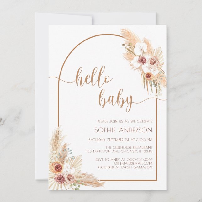Modern Arch Boho Pampas Grass Baby Shower Invitation (Front)