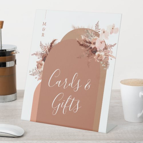 Modern Arch Boho Pampas Terracotta Card and Gifts  Pedestal Sign