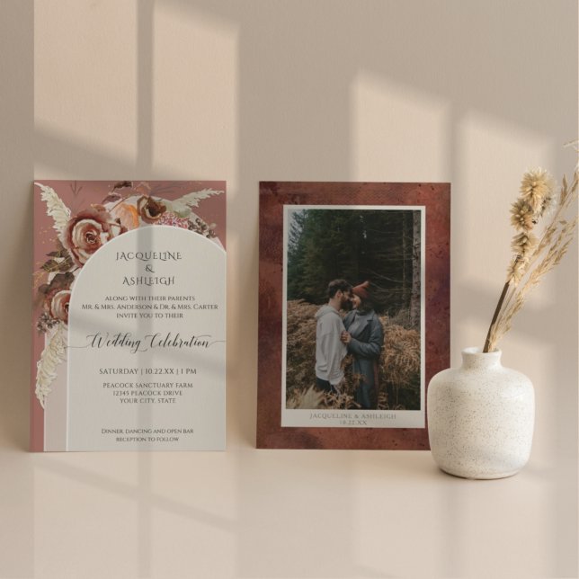 Modern Arch BOHO Watercolor Floral Pampas Grass Invitation (Creator Uploaded)