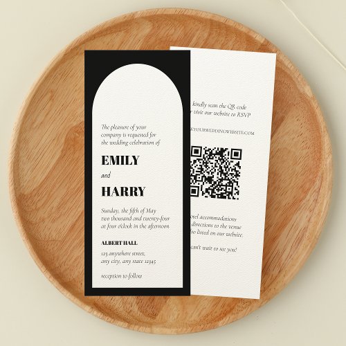 Modern Arch Bold Typography QR code Long Wedding Invitation