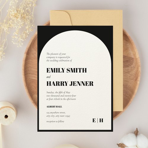 Modern Arch Bold Typography QR code Wedding Invitation