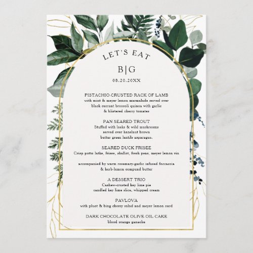 Modern Arch Botanic Greenery wedding Menu