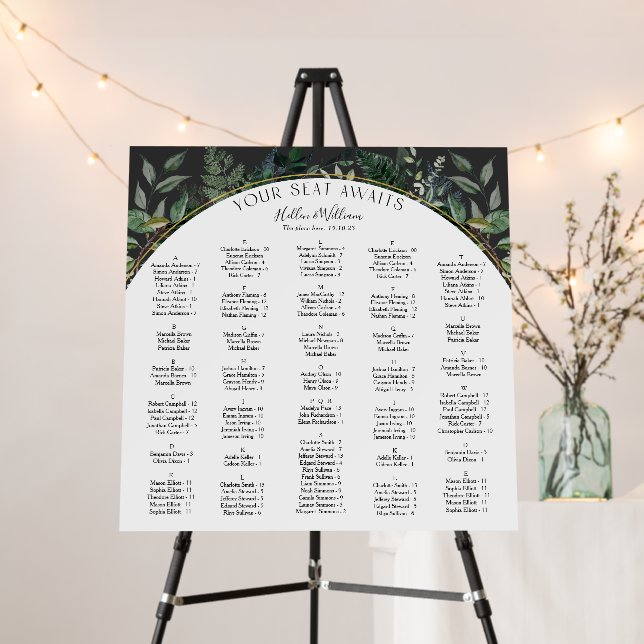 Modern arch Botanic Leaves wedding seating chart F Foam Board (In Situ (Stand))