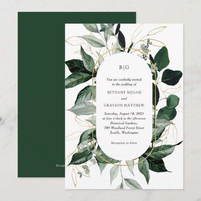 Modern arch botanical Greenery garden wedding Invitation (Front/Back)