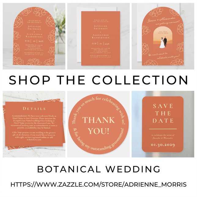Modern Arch Botanical Orange Wedding Invitation (Creator Uploaded)