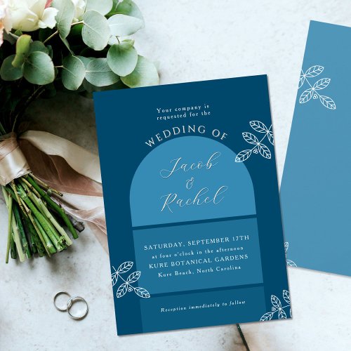 Modern Arch Branches Elegant Ocean Blue Wedding Invitation