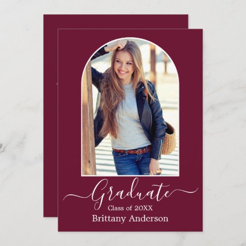 Modern Arch Calligraphy Burgundy Graduation Party Invitation