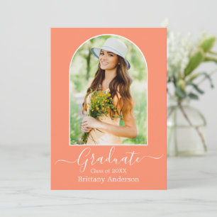 Modern Arch Calligraphy Coral Peach Graduation Announcement