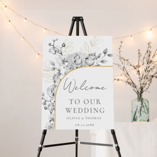 Modern Arch Calligraphy Floral Wedding Welcome Foam Board