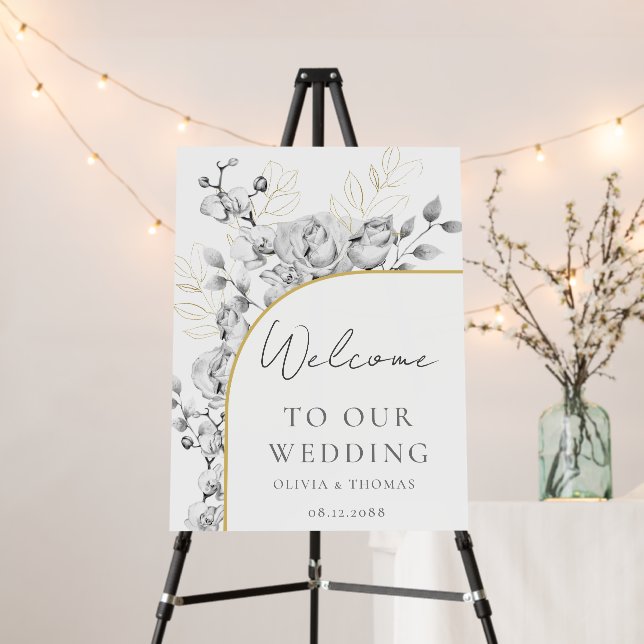 Modern Arch Calligraphy Floral Wedding Welcome Foam Board (In Situ (Stand))