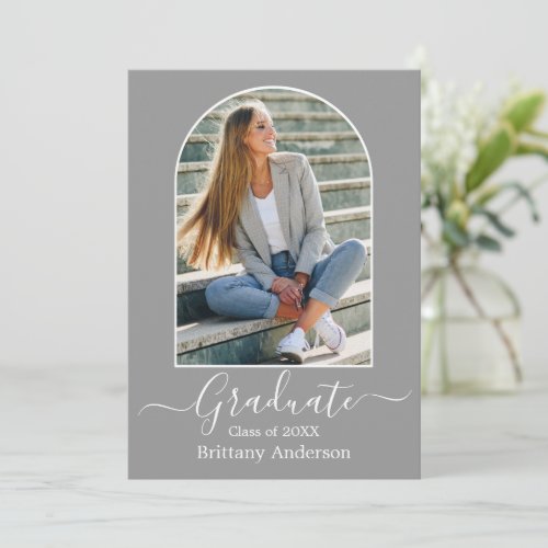 Modern Arch Calligraphy Photo Gray Graduation Announcement